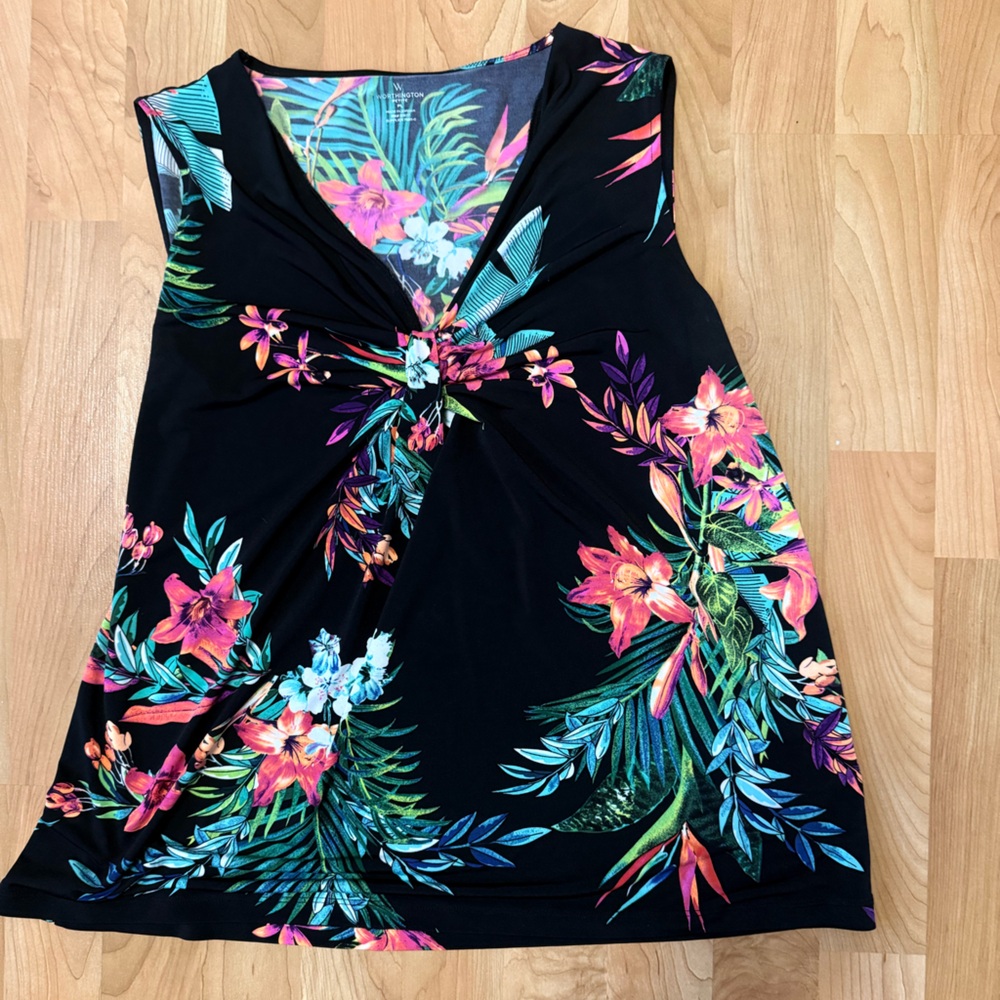 Worthington Dress Shirt Top Camisole Sleeveless Bright Floral Print Petite Large